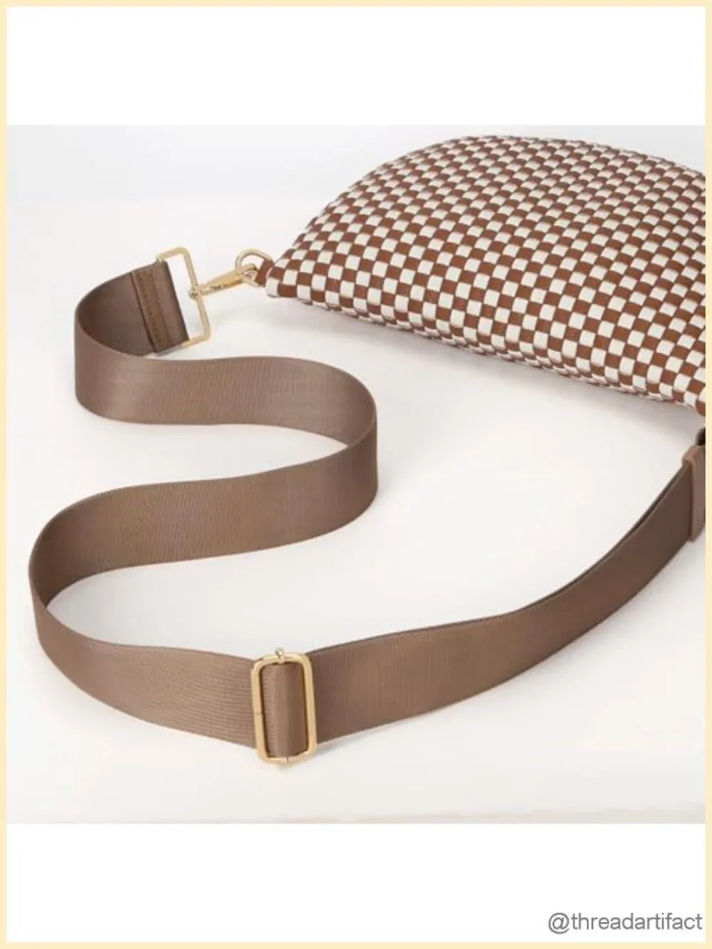 Woven Faux Leather Crossbody Sling Bag with Checkered Pattern
